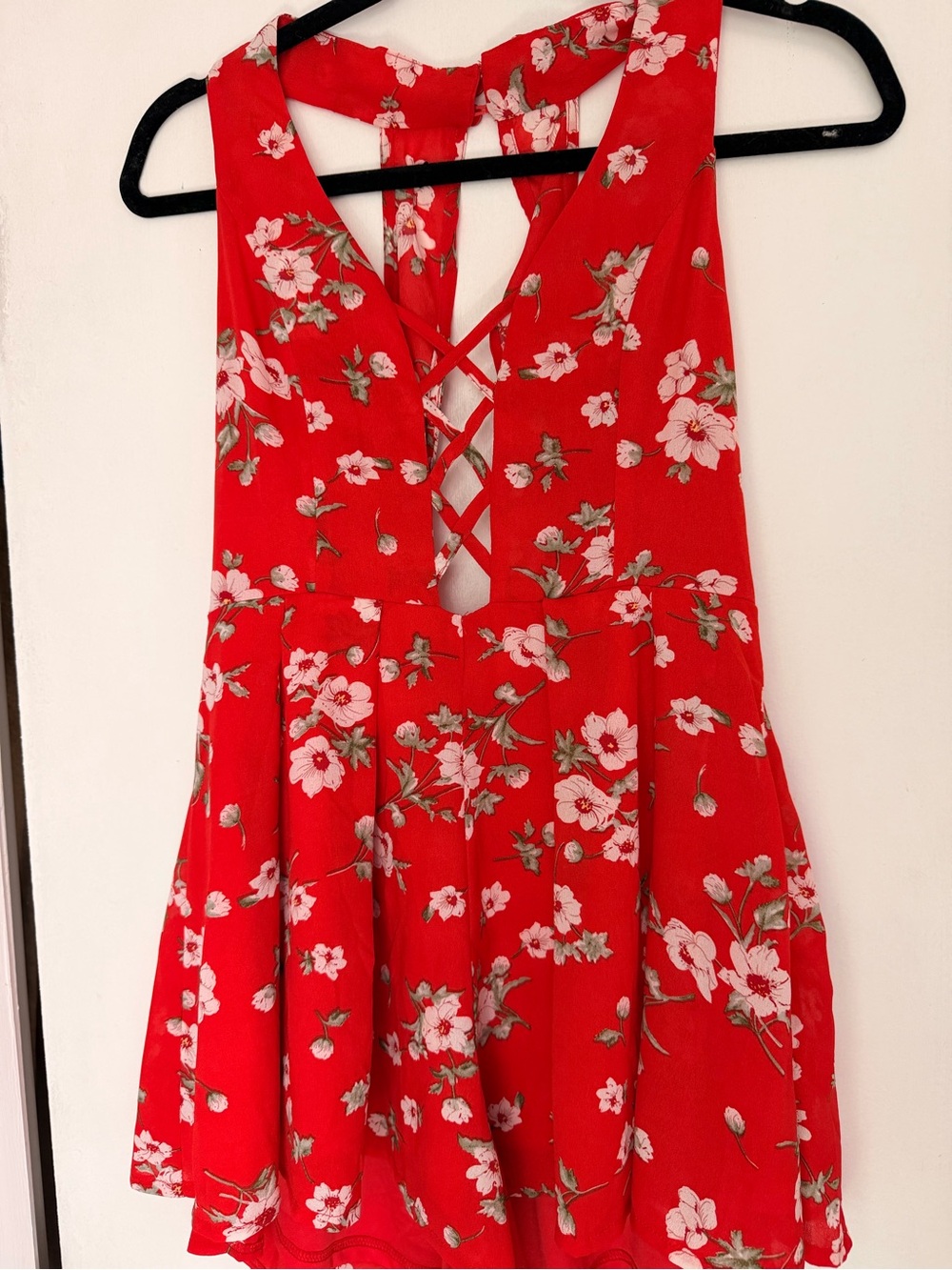 Red Floral Backless Lace-Up Summer Dress